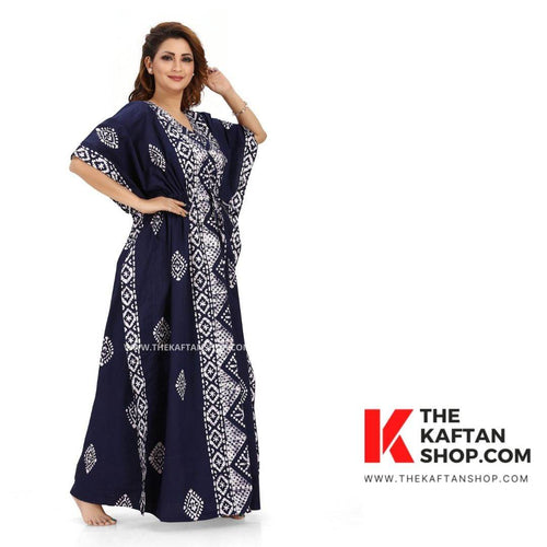 Blue Diamond Design, Hand Dyed Batik, 100% Cotton Kaftan - K081