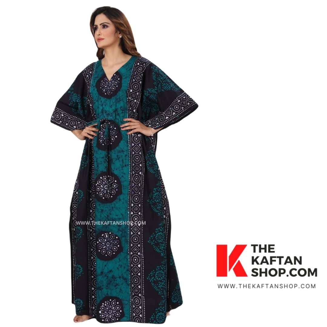 Green Black Circles Batik Kaftan - Hand Dyed 100% Cotton | The Kaftan Shop