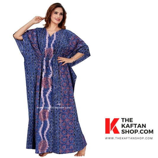 Hand-Dyed Blue S Design Batik Cotton Kaftan | The Kaftan Shop