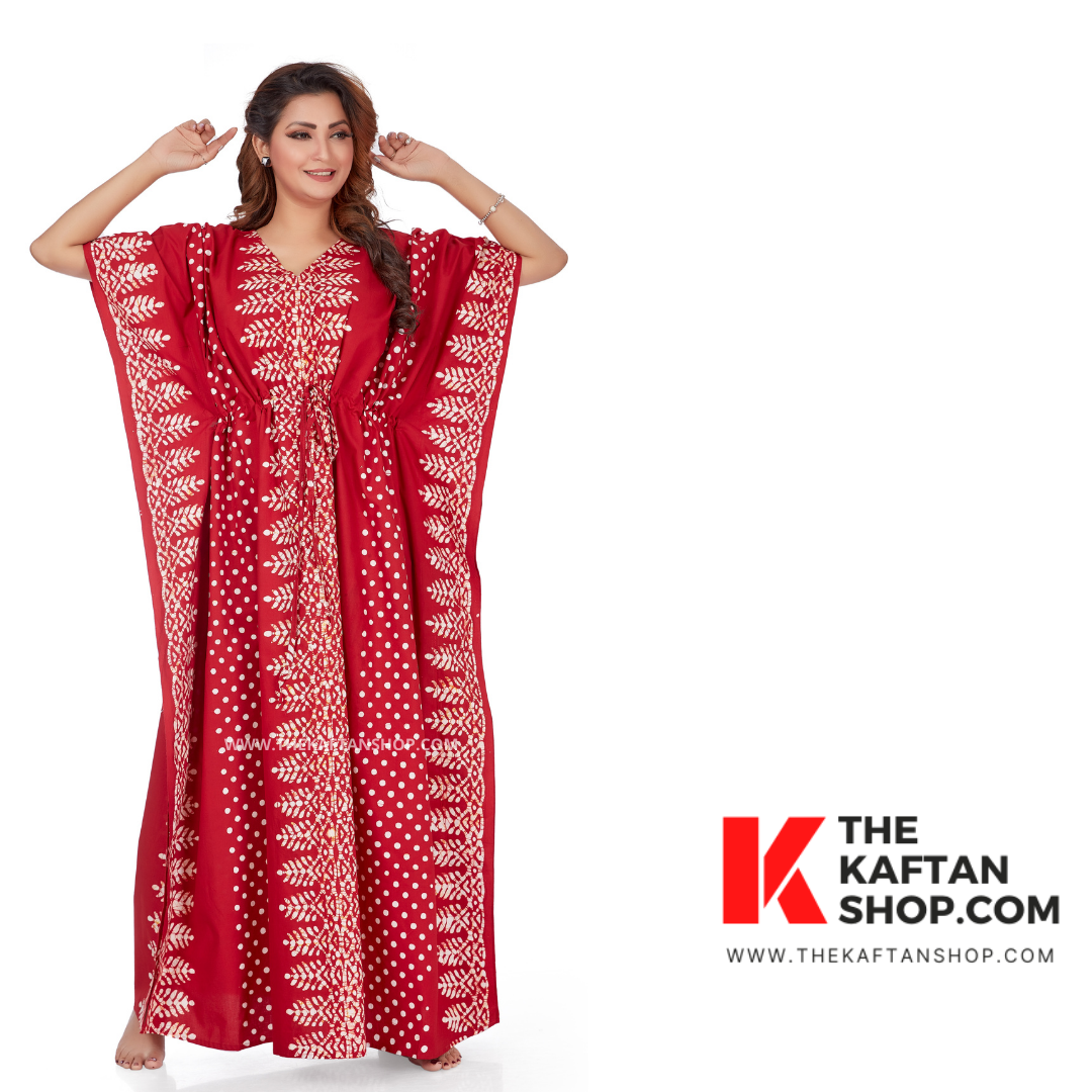 Red Dotted Hand Dyed Batik 100% Cotton Kaftan | The Kaftan Shop