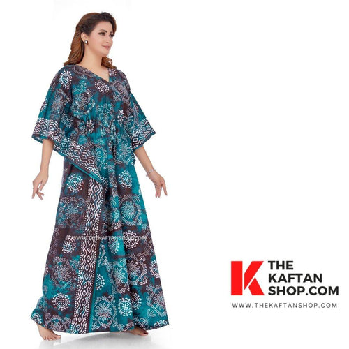 Green Block Design, Hand Dyed Batik Tie-up, 100% Cotton Kaftan - K061