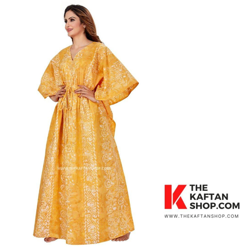 Pastel Yellow, Hand Dyed Batik, 100% Cotton Kaftan - K032