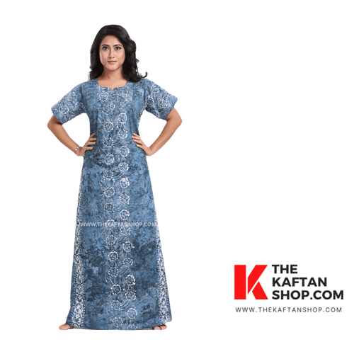 Green Flowers, Hand Dyed Batik, 100% Cotton Night Gown - NG033