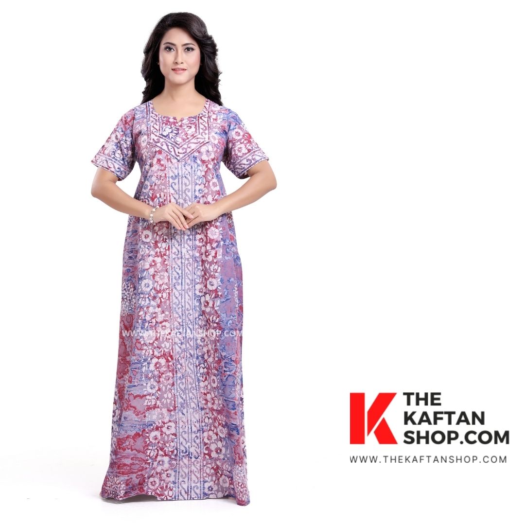 Purple/Pink Hand Dyed Batik 100% Cotton Night Gown - The Kaftan Shop