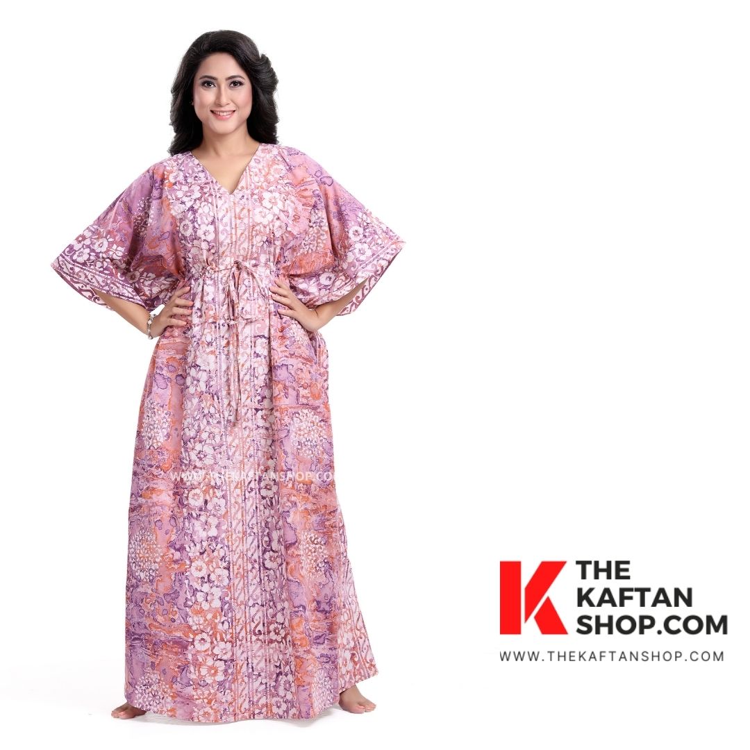 Pink Batik Tie-up Cotton Kaftan | Hand Dyed K073 | The Kaftan Shop