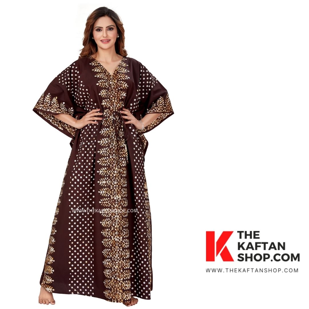 Brown Dotted Hand Dyed Batik 100% Cotton Kaftan | Women's Kaftans | The Kaftan Shop