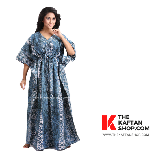 Green Flowers Batik Kaftan | Hand-Dyed | 100% Cotton | The Kaftan Shop