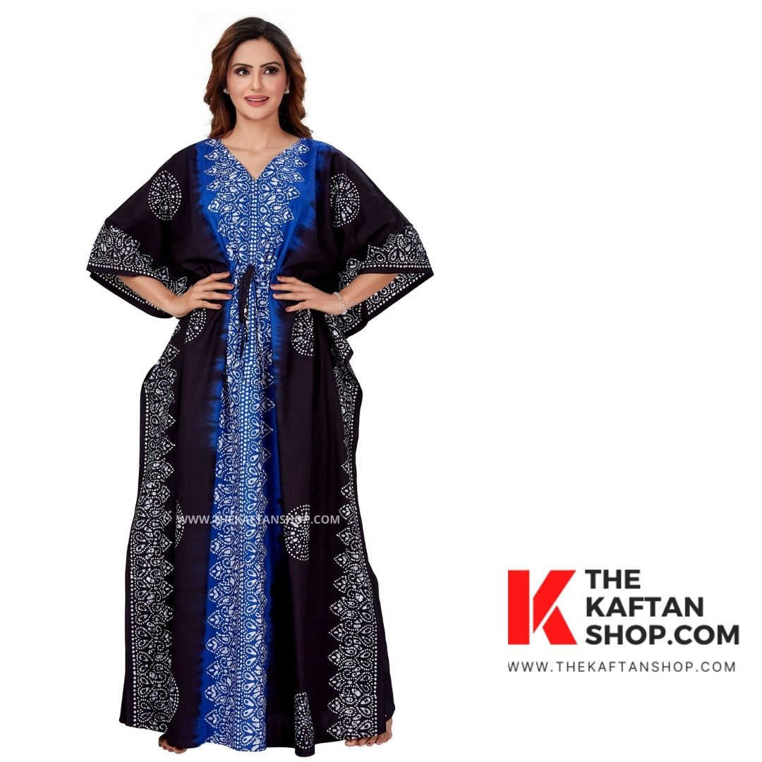 Blue &amp; Black Shaded Hand Dyed Batik 100% Cotton Kaftan - The Kaftan Shop