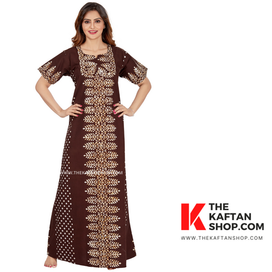 Brown Dotted Hand Dyed Batik 100% Cotton Night Gown