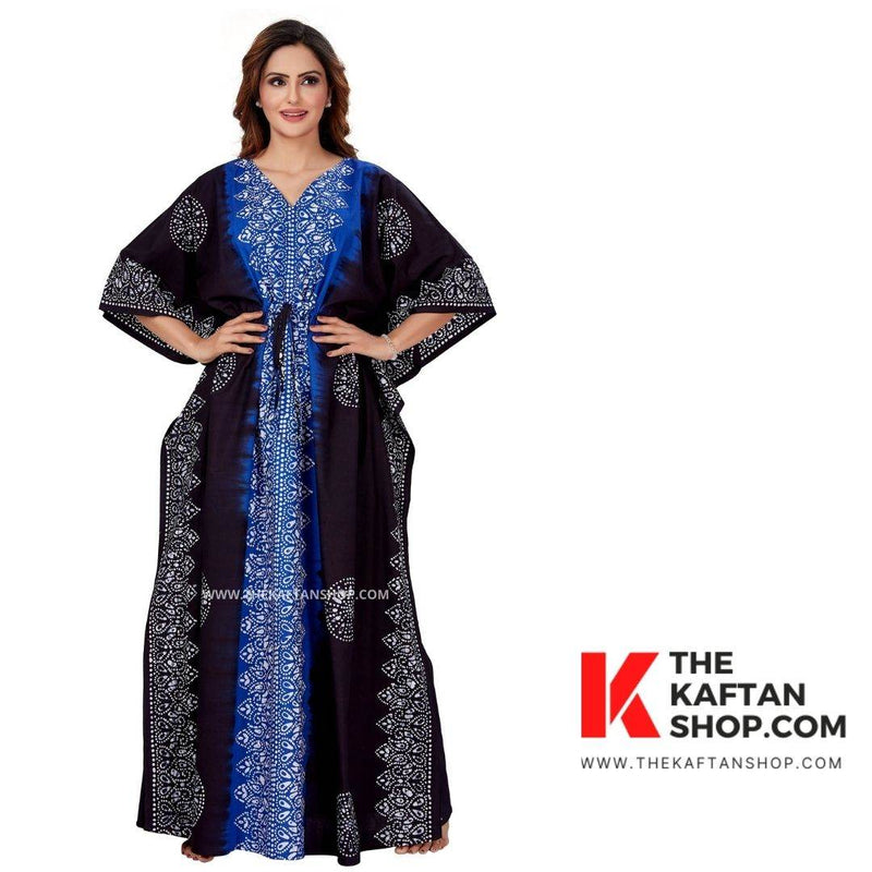 Blue & Black Shaded, Hand Dyed Batik, 100% Cotton Kaftan - K043