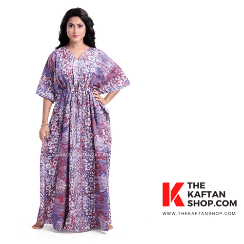 Purple & Pink, Hand Dyed Batik Tie-up, 100% Cotton Kaftan - K070