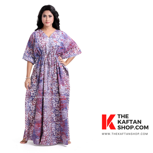 Purple Pink Hand Dyed Batik Tie-Up 100% Cotton Kaftan | The Kaftan Shop