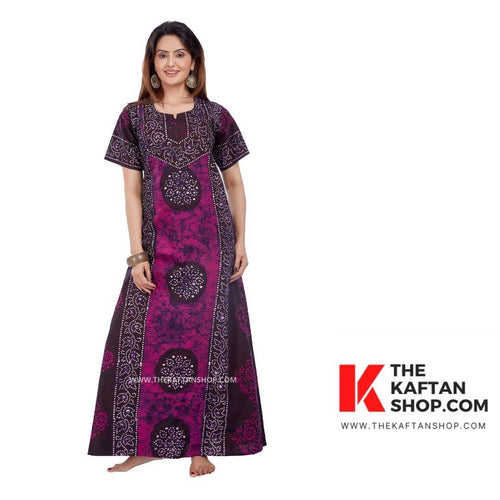Pink Black Circles, Hand Dyed Batik, 100% Cotton Night Gown - NG020