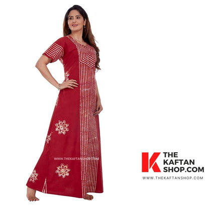 NG010 - Chilly Red, Hand Dyed Batik, 100% Cotton Night Gown - thekaftanshop.com